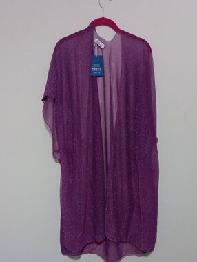 Jovie Purple Mesh Lurex Kimono Duster, Women's Polyester Kimono